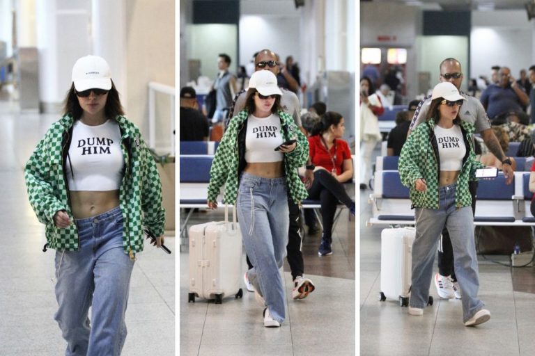 Jade Picon deixa barriga sarada à mostra em aeroporto